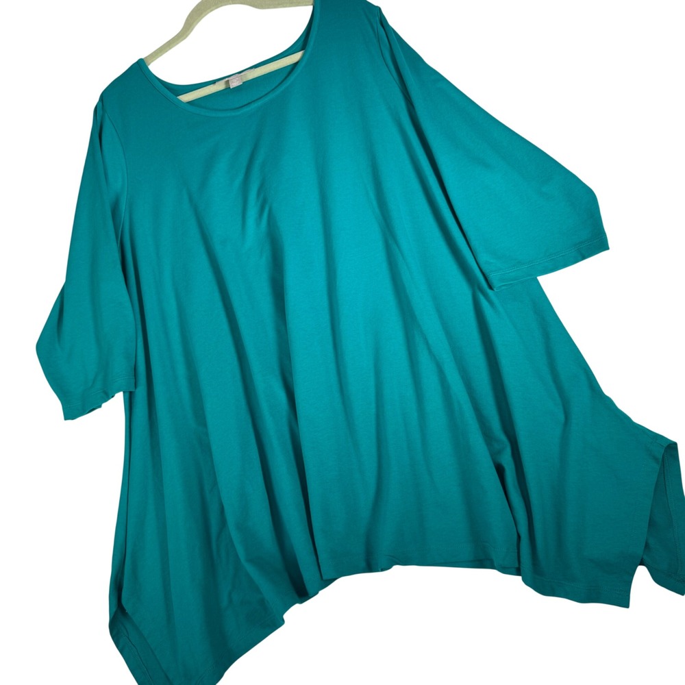 Woman Within Teal Blue Sharkbite Hem‎ Tunic Top 3/4 Sleeve 2X 26/28 37-1819-4